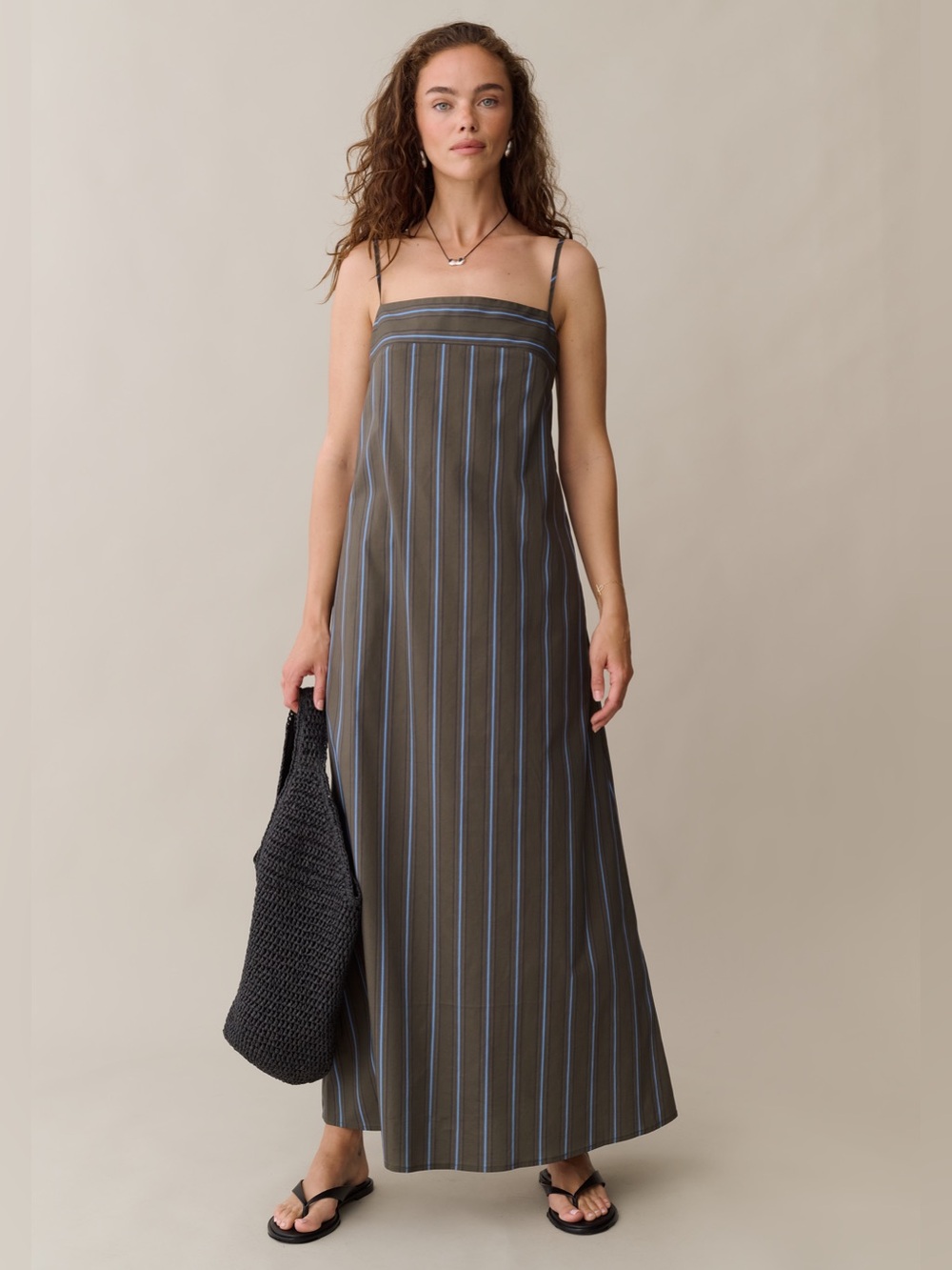 NWT CAARA Corrine Maxi Dress size Medium M stripe maxi brown blue Few Moda